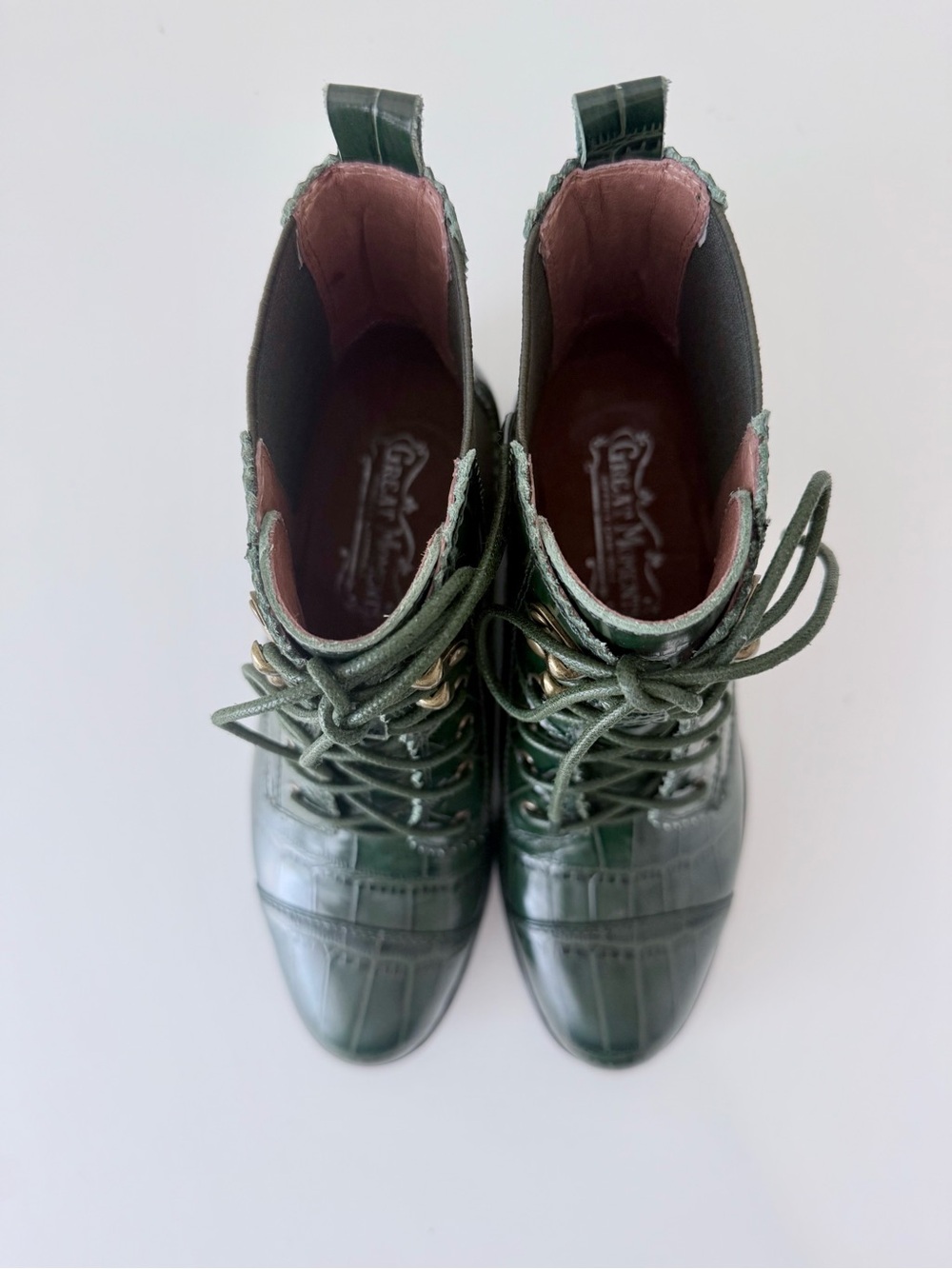Jeffrey Campbell Junction Great Moments Green Croc Embossed Leather Boots Size 6 - Picture 5 of 13